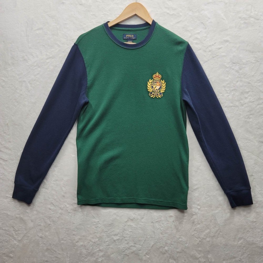 Polo Ralph Lauren Mens M Thermal Waffle Knit Polo Crest Patch Long Sleeve Shirt
